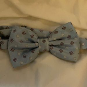 Powder blue bow tie with light pink accents.